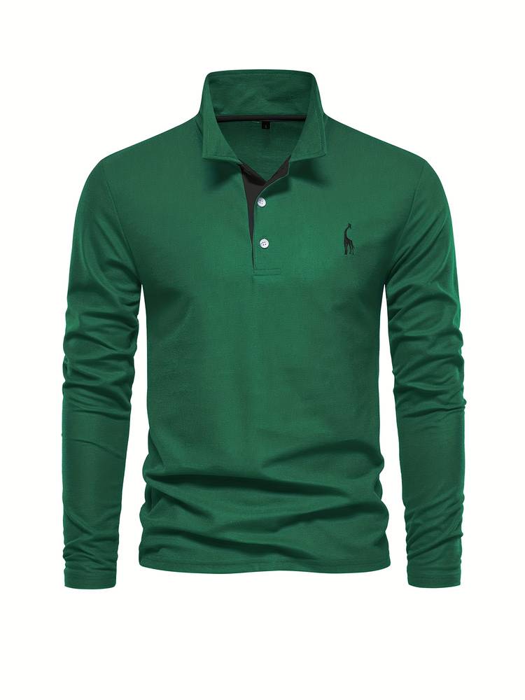 HUGGO - Polo de manga larga con detalles en contraste para hombre
