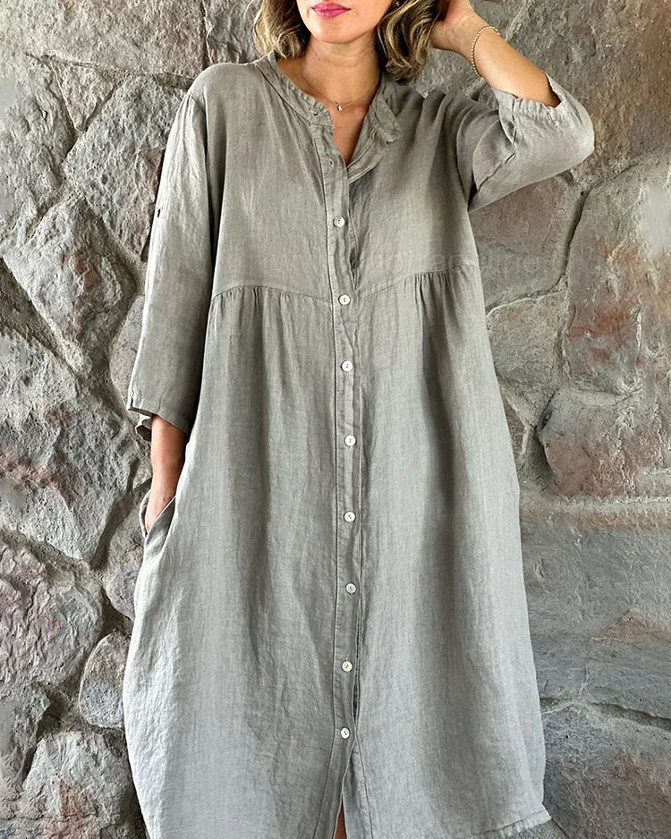 Vestido camisero de mujer con corte holgado y cierre de botones – MARIELE