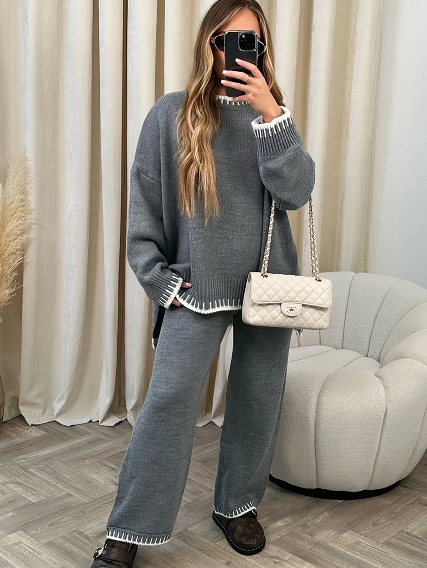 LANA - Conjunto de dos piezas holgado estilo lounge para mujer