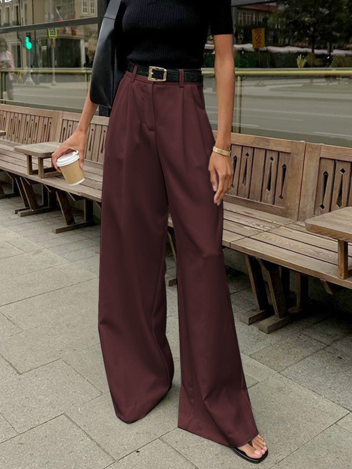 Pantalón de mujer de pierna ancha y talle alto – NAELIA