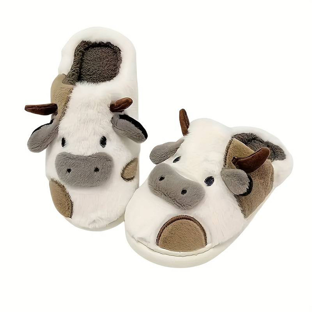 NICOLE - Zapatillas de casa cálidas con diseño de vaca para mujeres