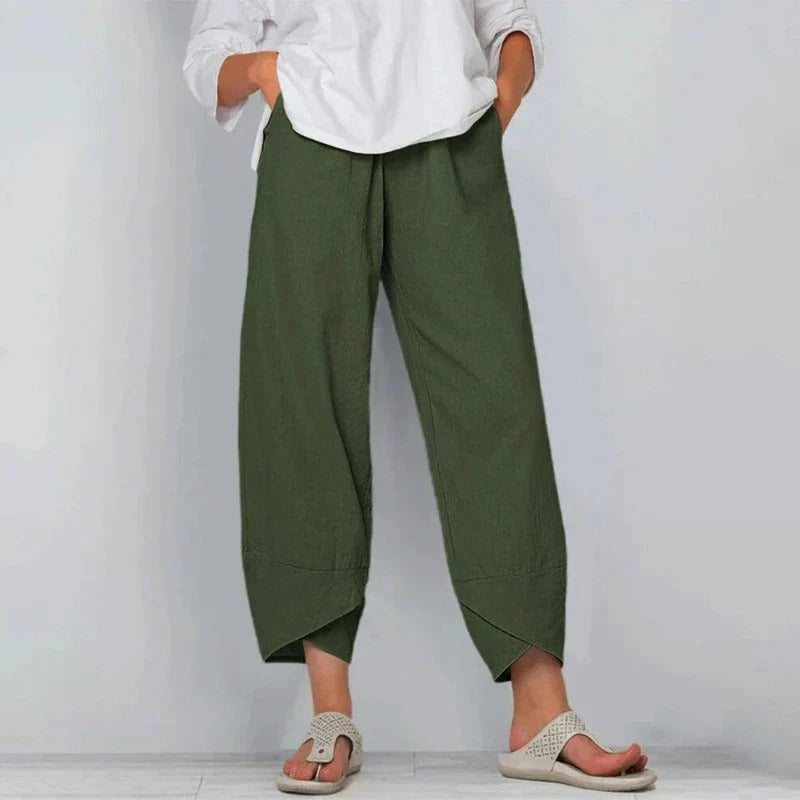 Pantalón de lino y algodón con cintura elástica – NATELLE