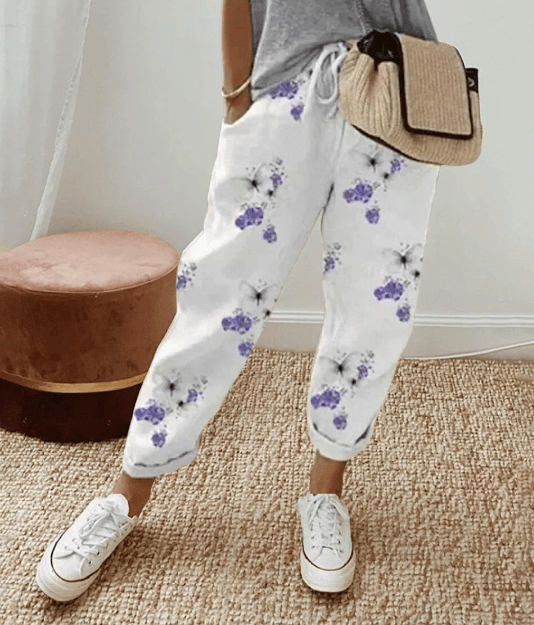 Pantalón relajado de lino y algodón con estampados – CLARISSE