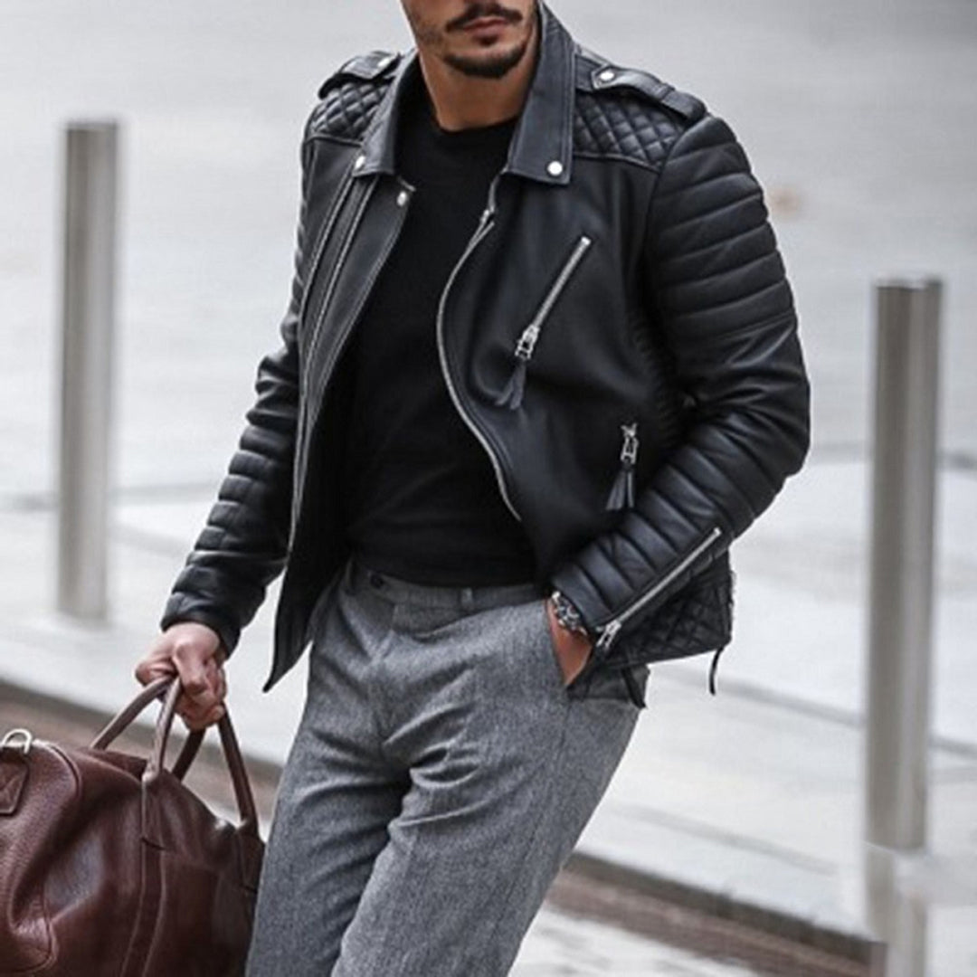LARS - Cazadora biker robusta de invierno con bolsillos de cremallera
