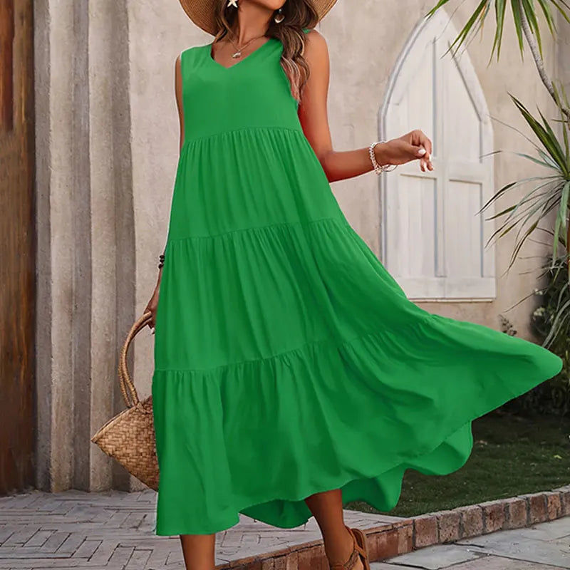 Vestido de verano sin mangas con escote en V y corte A – AROA