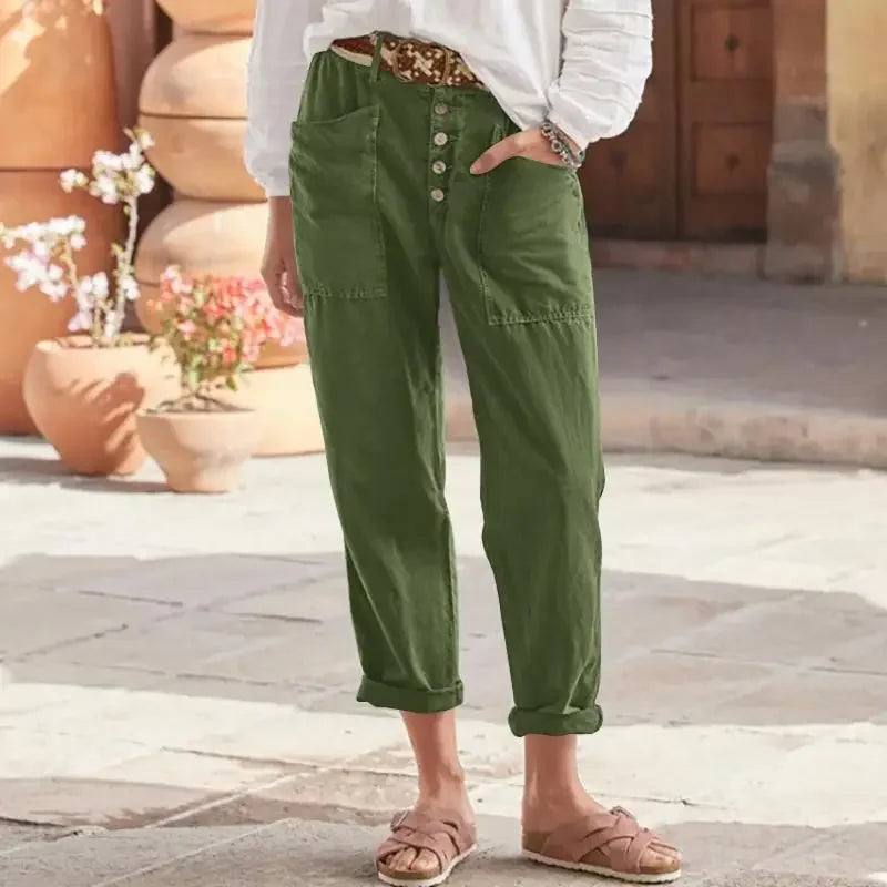 Pantalón de corte relajado y cintura alta para mujer – LIVARA