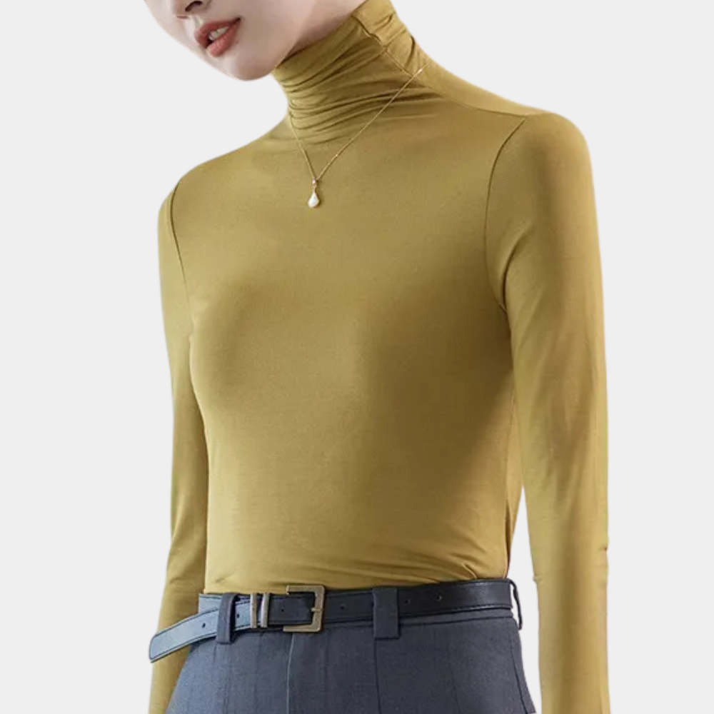 ISLA - Top de mujer con cuello alto y mangas largas