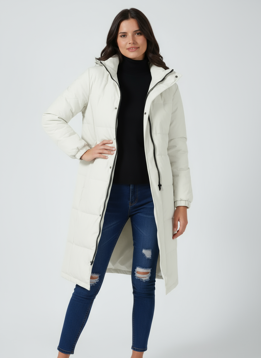 NARELIA – Abrigo largo acolchado de invierno para mujer con capucha