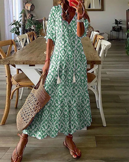 Vestido largo bohemio de caída fluida y escote en V – SERENA