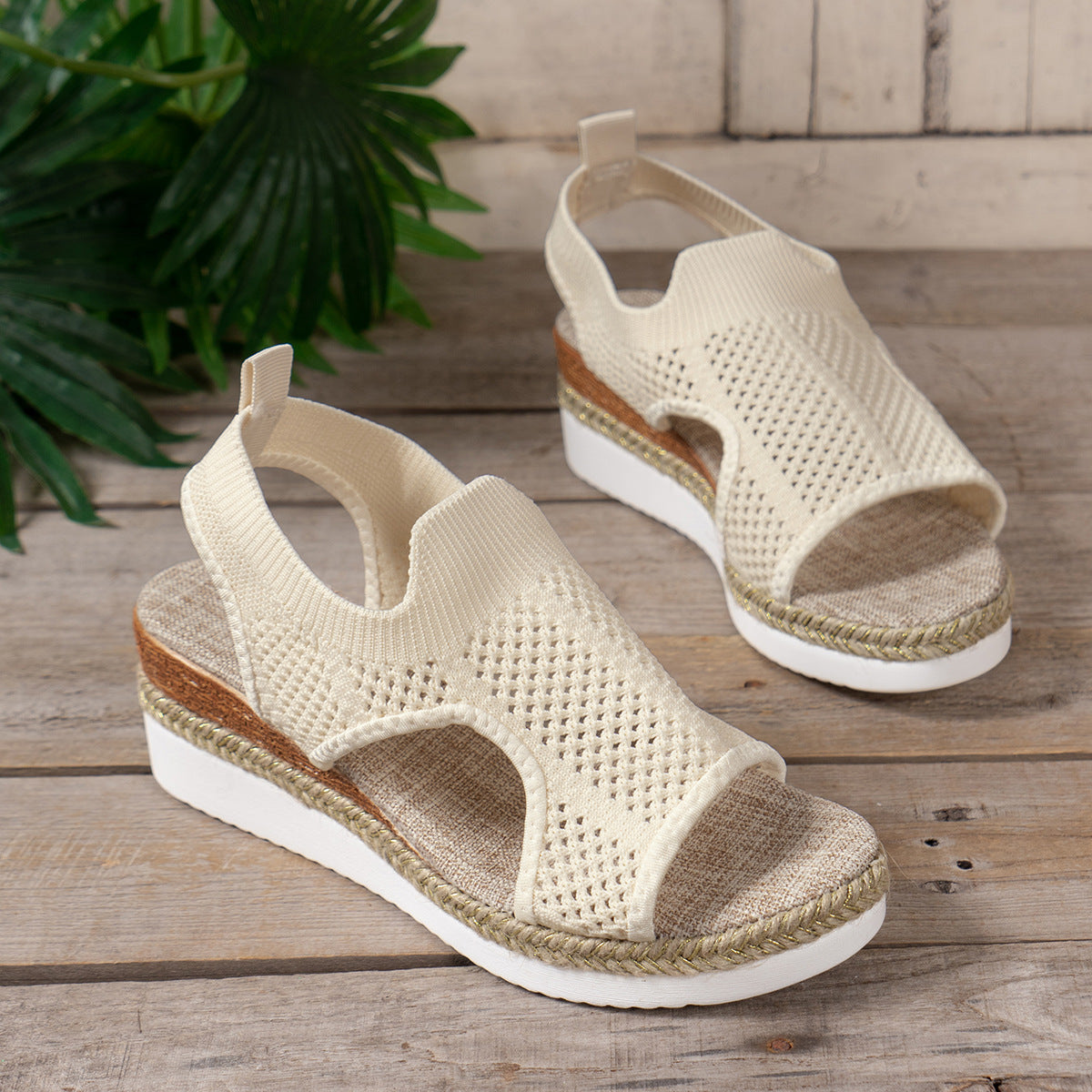 Claudia - Sandalias de Cuña con Diseño de Malla y Tejido Veraniego | Sandalias de Malla Transpirable para Mujer