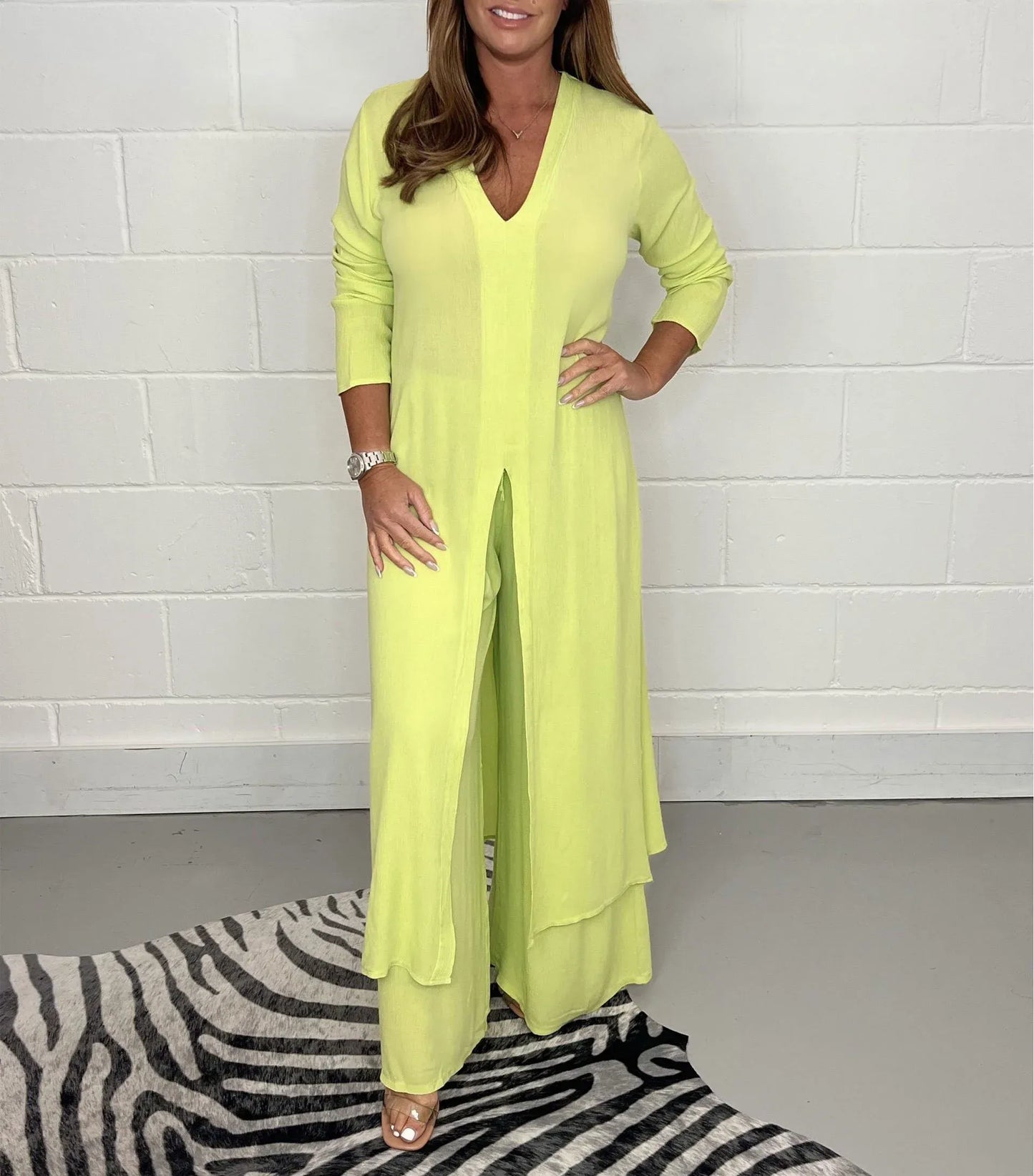 MIRCEA - Conjunto de punto pantalón y blusón cómodo para mujer