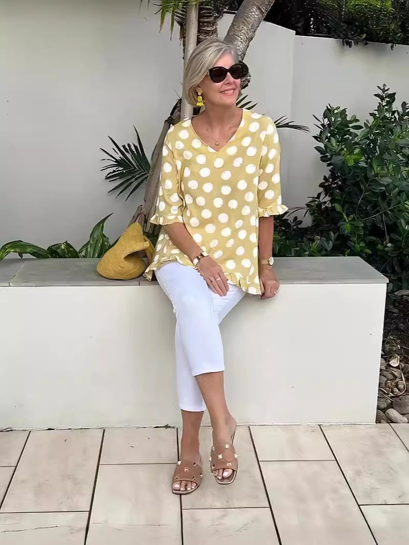 Blusa estampada con escote en V y caída fluida – ELIA