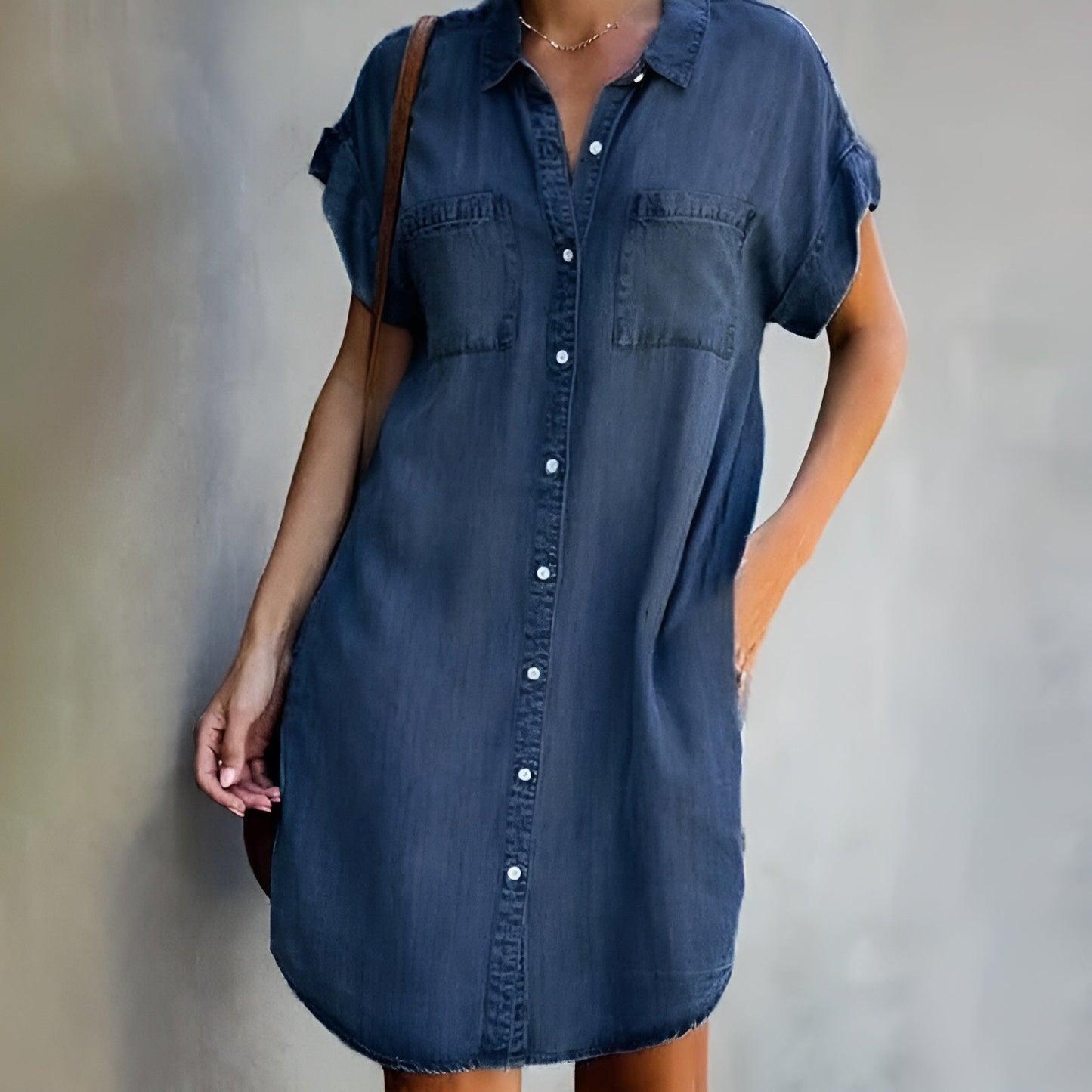 Vestido camisero con botones y manga corta para mujer – SOLEA