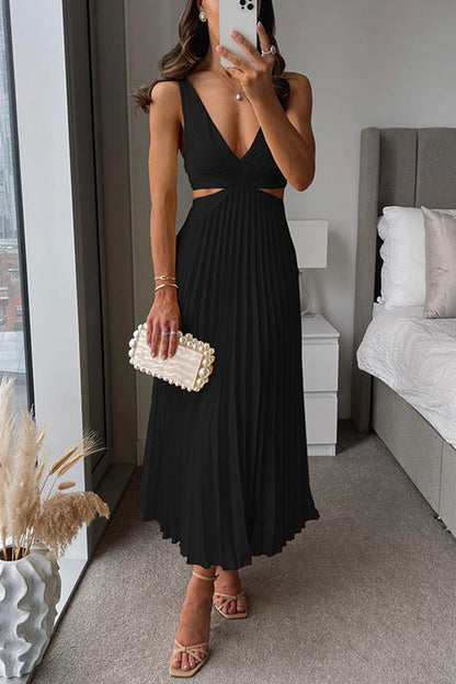 Vestido midi con escote en V y falda plisada para invitada de boda – CLAIRE ÉCLAT