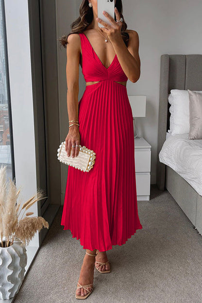 Vestido midi con escote en V y falda plisada para invitada de boda – CLAIRE ÉCLAT