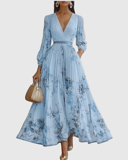 Rowella – Vestido maxi elegante plisado para mujer