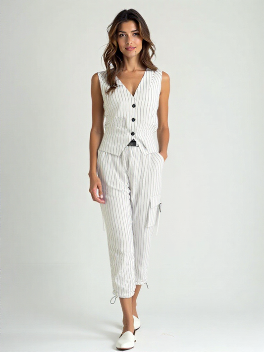 Conjunto de dos piezas con chaleco y pantalón a rayas para mujer – NALYA