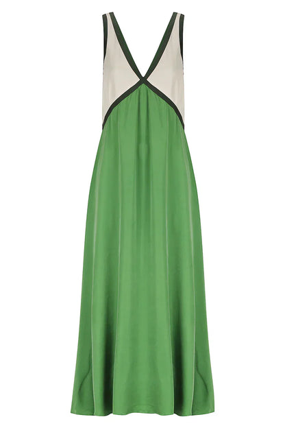 Vestido largo con escote en V y corte fluido – Lirenza