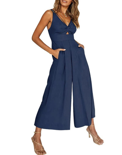 Mono elegante sin mangas con escote en V y pernera ancha – BRIGITTA