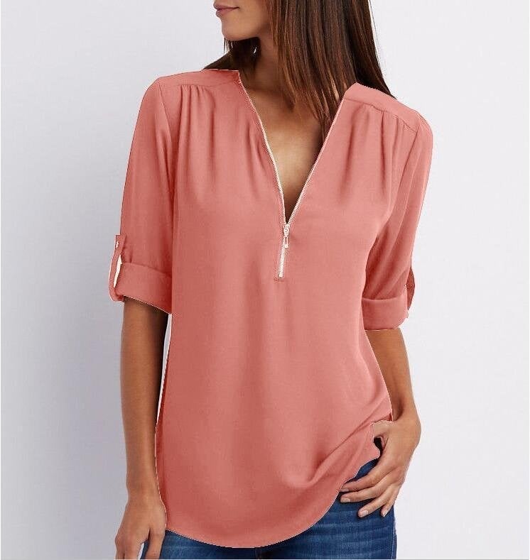 Top relajado con diseño moderno y media cremallera para mujer – LYSANDRA