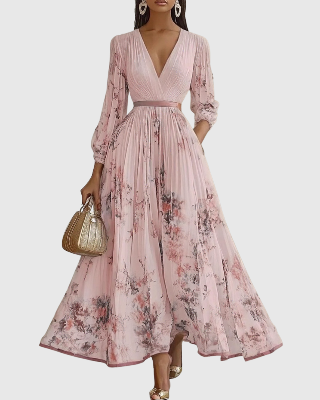 Rowella – Vestido maxi elegante plisado para mujer