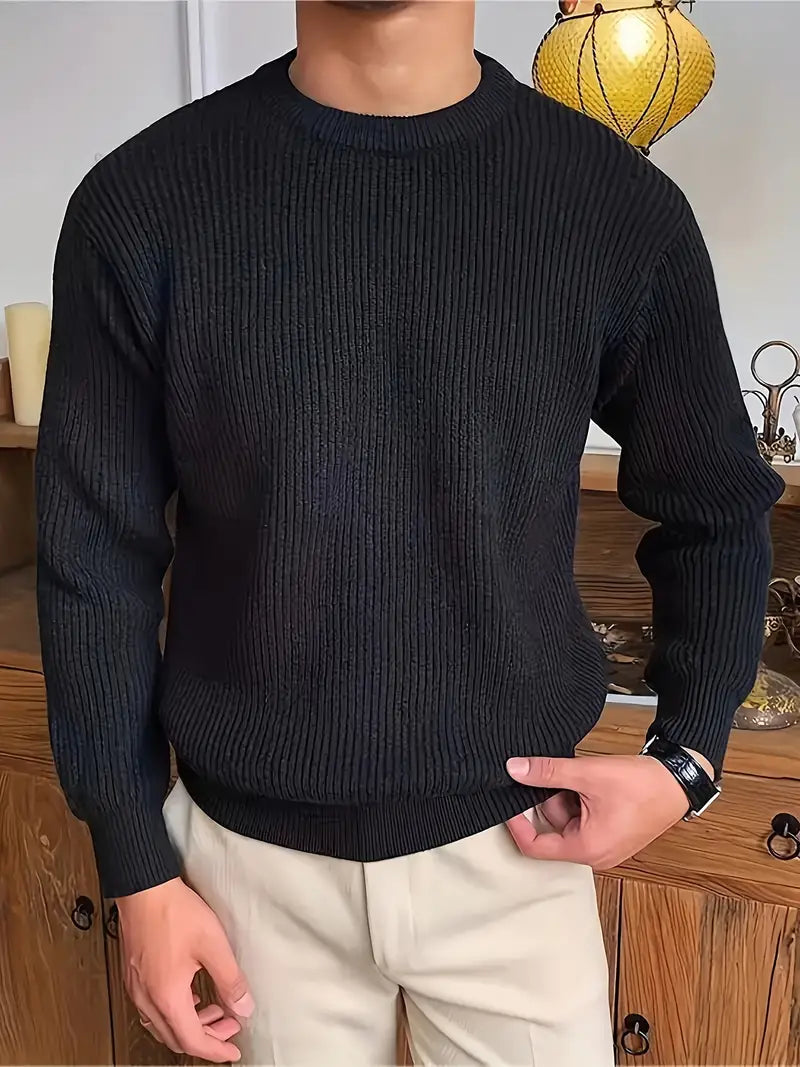 Jersey de punto grueso para hombre con cuello redondo – MONTARO