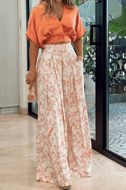 Conjunto tropical estampado de top y pantalón corto – TAHINYA