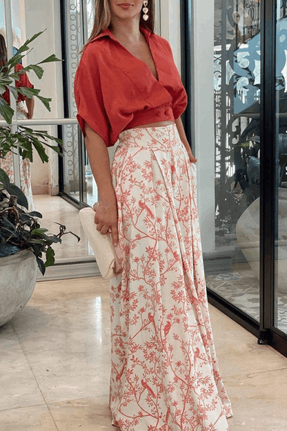 Conjunto tropical estampado de top y pantalón corto – TAHINYA