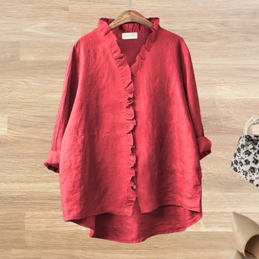 Blusa fluida con cuello de volantes para mujer – LYANA