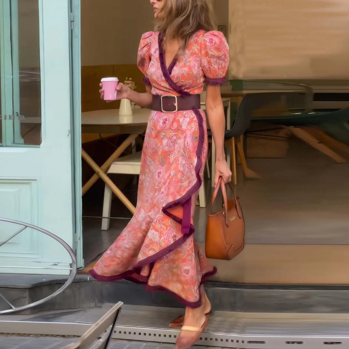 Vestido Wikkel con Mangas Abullonadas y Doce Ondas para Mujeres Elegantes - ENDELLION