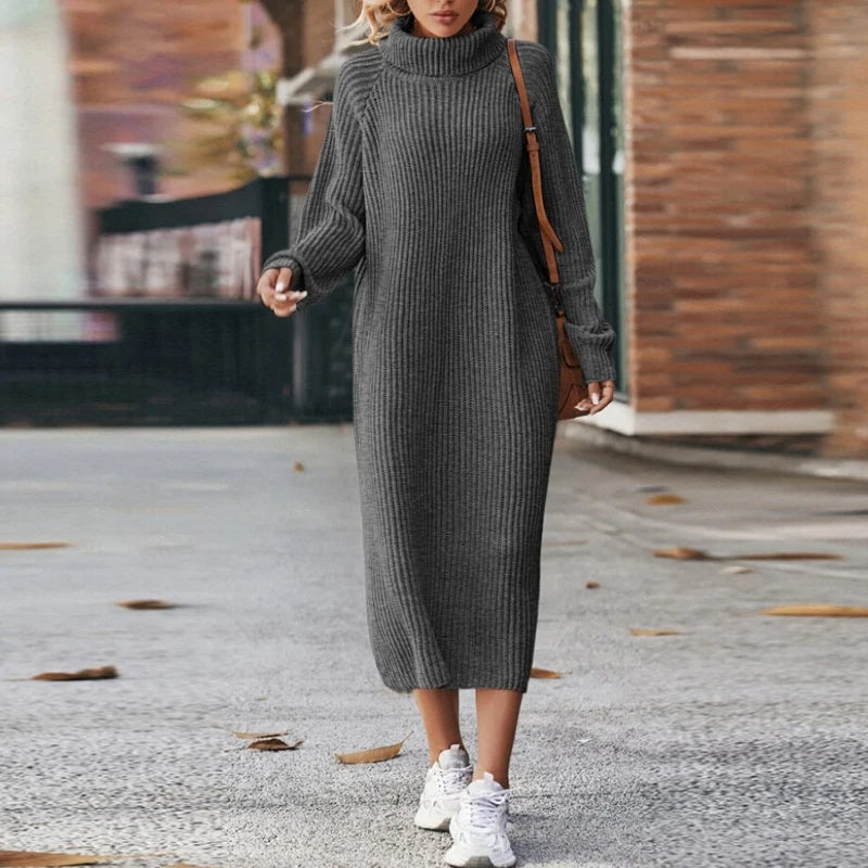 Vestido maxi tipo sudadera con cuello alto para mujer – MAELYA