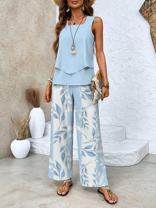 Conjunto elegante de dos piezas con blazer corto y pantalón de pierna ancha – VIRELLA