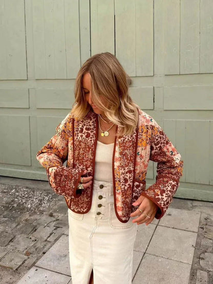ALINA - Chaqueta vintage de cuadros en material suave para mujer