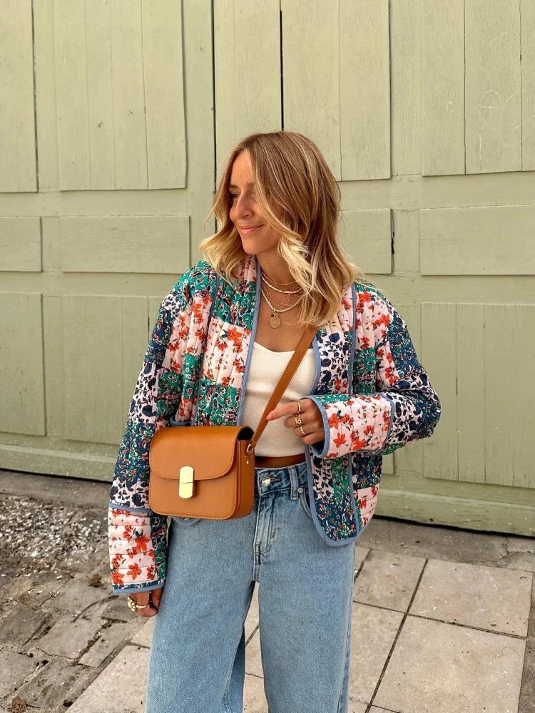 MIRTHE – Chaqueta vintage de cuadros de material suave para mujer