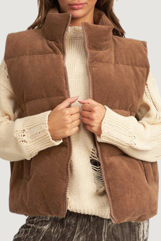 GIADA – Chaleco acolchado de pana con cremallera para mujer