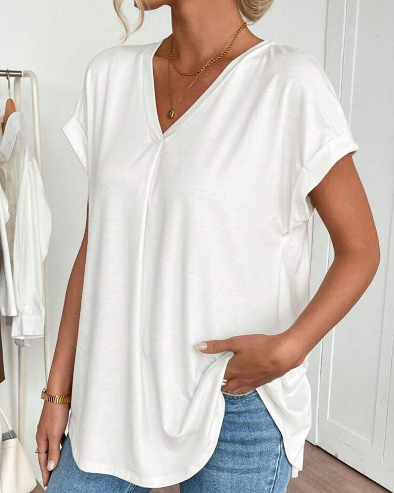 Top de Dama con Escote en V y Mangas Dobles para un Estilo Casual – MALVINA