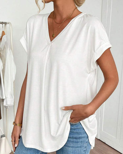 Top de Dama con Escote en V y Mangas Dobles para un Estilo Casual – MALVINA