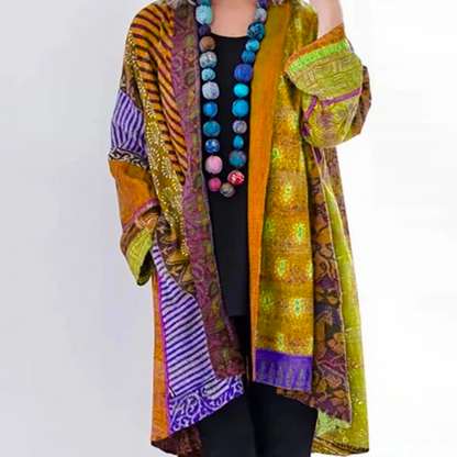 Kimono largo fluido con estampado étnico colorido para mujer – INDRA