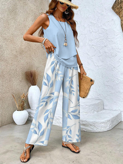 Conjunto elegante de dos piezas con blazer corto y pantalón de pierna ancha – VIRELLA