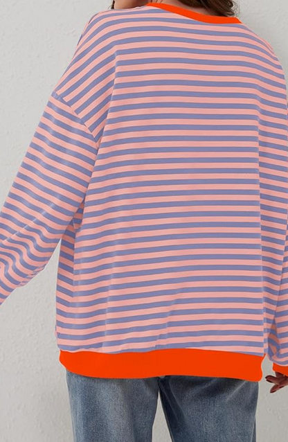 MANDIE - Suéter oversize de rayas vibrantes con acentos para mujeres