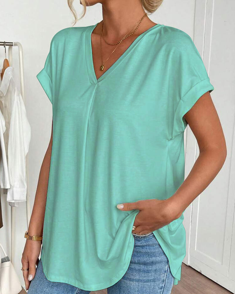 Top de Dama con Escote en V y Mangas Dobles para un Estilo Casual – MALVINA