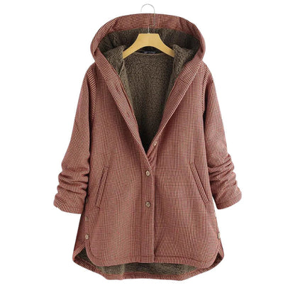 LILIJANA - Chaqueta de mujer con capucha y forro de fleece a cuadros