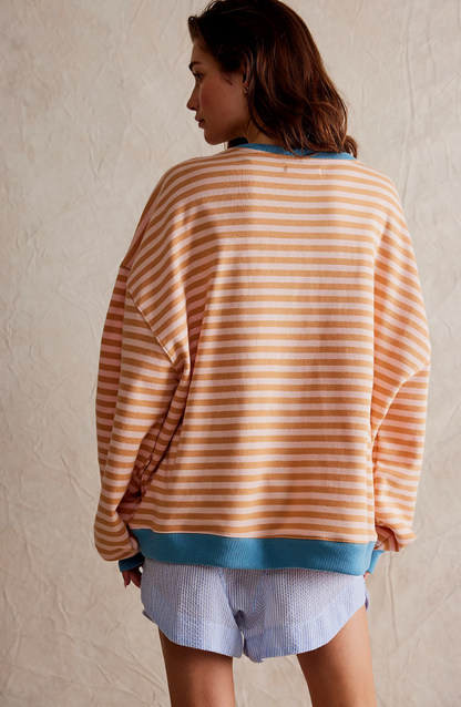 MANDIE - Suéter oversize de rayas vibrantes con acentos para mujeres