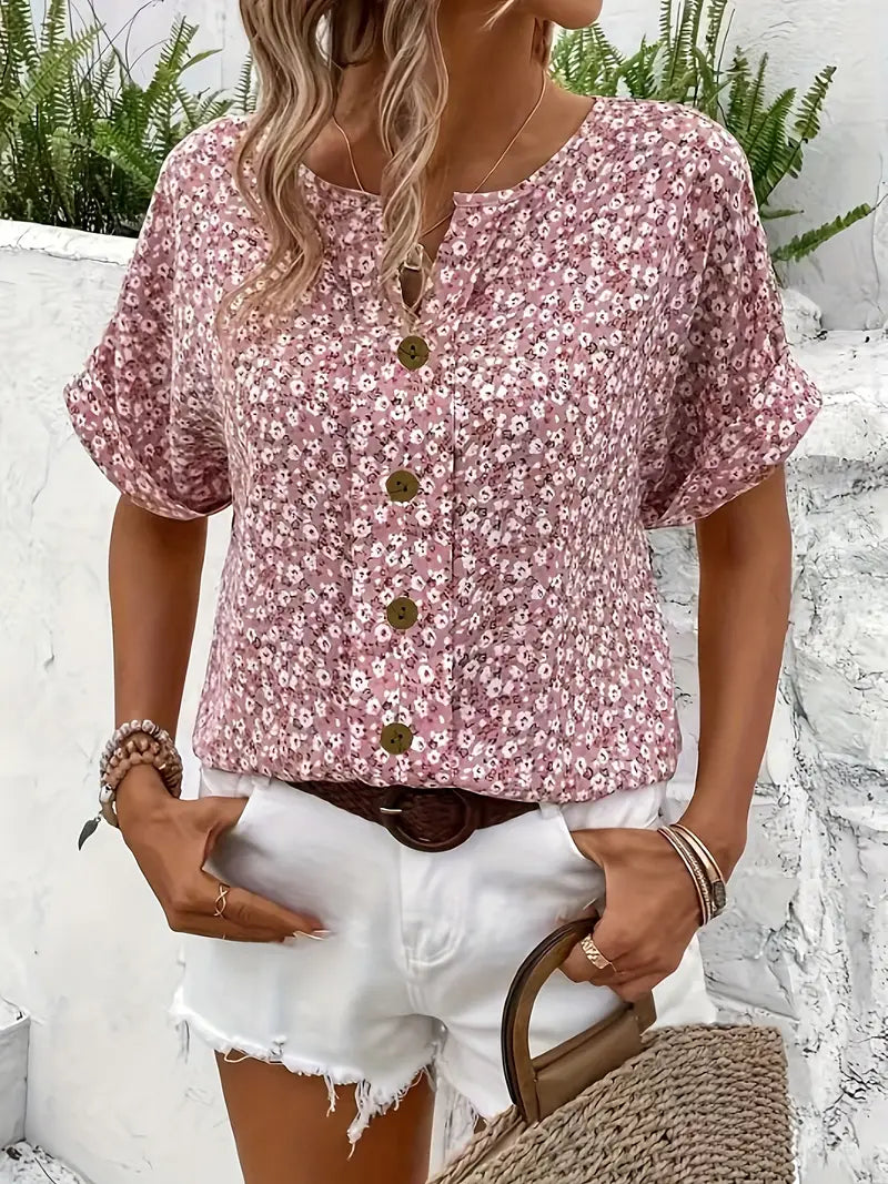 Top de Dama con Estampado Floral y Cierre de Botones – BIBIANA