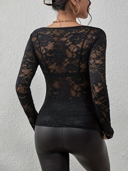 Body ajustado de encaje con mangas largas para mujer – DELIA