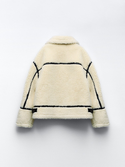 ASTRA - Chaqueta de piel sintetica con cuello de hebilla para mujer