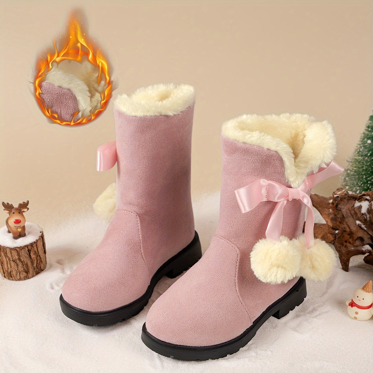 ALBA - Botas de nieve de felpa cálida con suela antideslizante para niñas