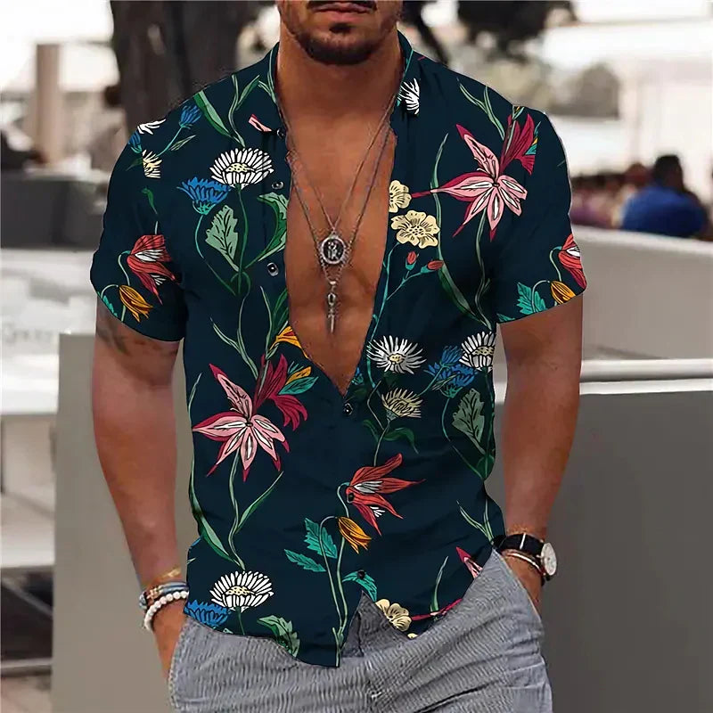 Camisa de hombre con escote profundo y estampado estructurado – ELIANDRO