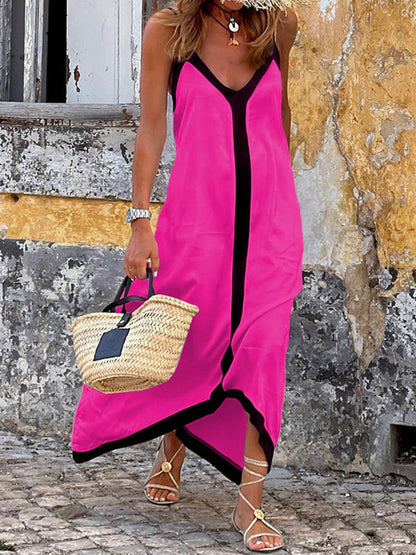 Vestido Maxi Sin Mangas con Detalles de Contraste para Mujeres Elegantes - CARENZA