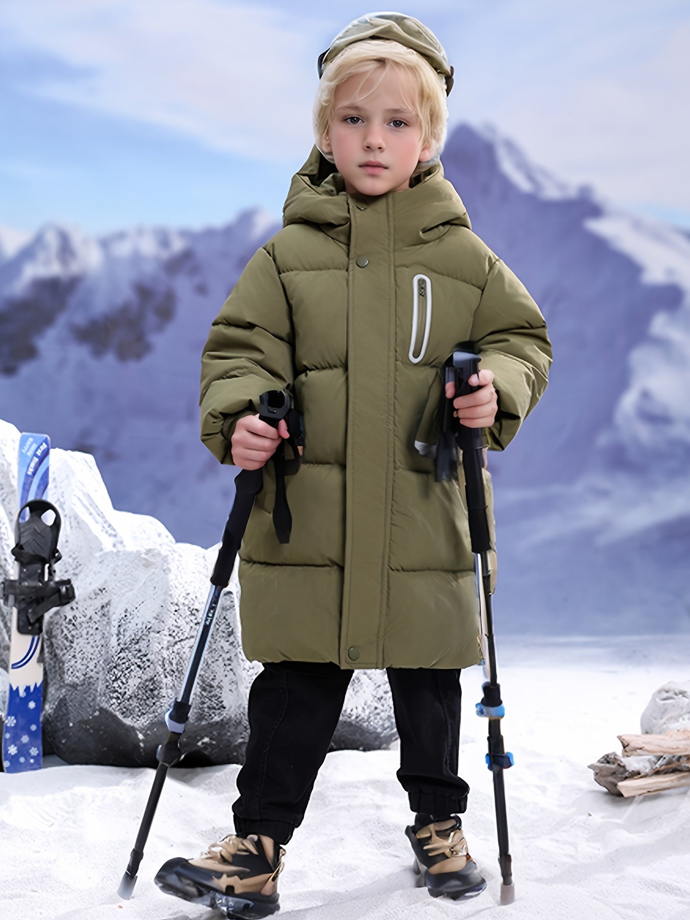 NILS - Chaqueta acolchada con capucha y mangas largas para niños